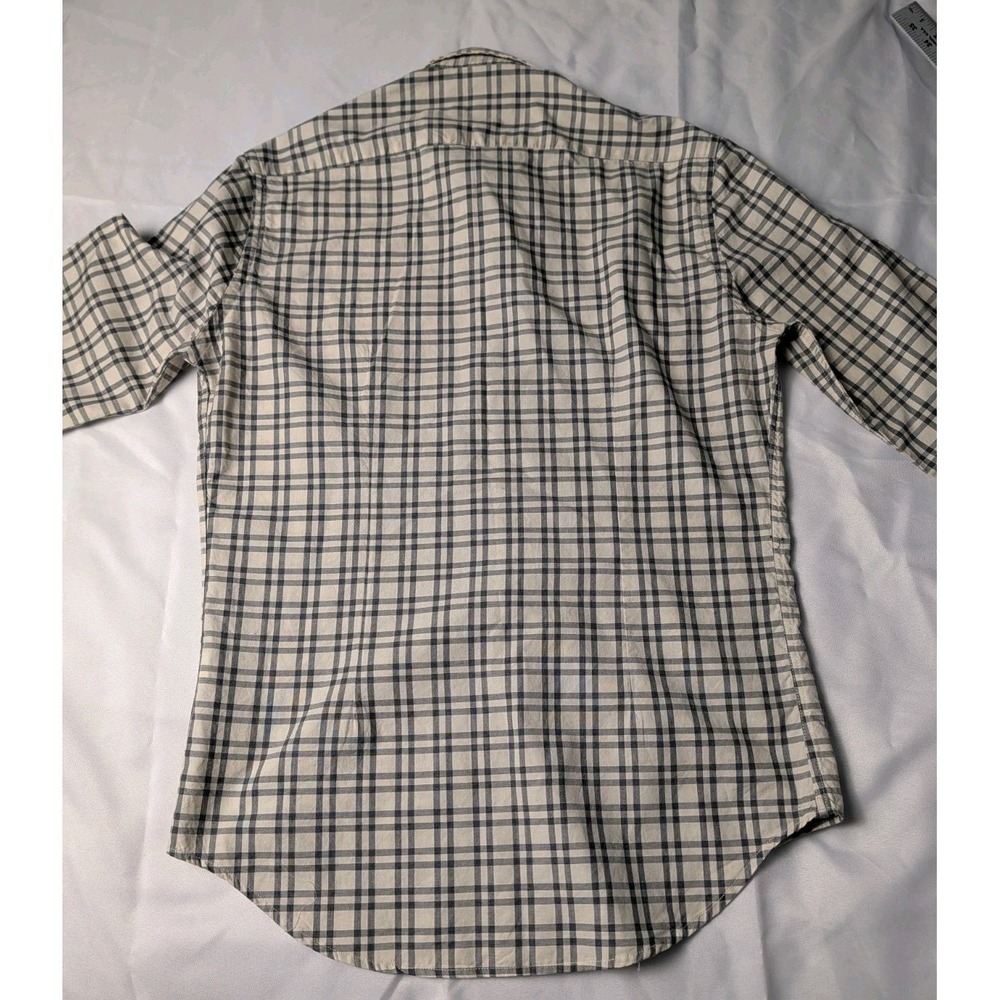 Zara Man Men's Medium Cream‎ and Navy Plaid Button Up Long Sleeve Shirt - Picture 9 of 10